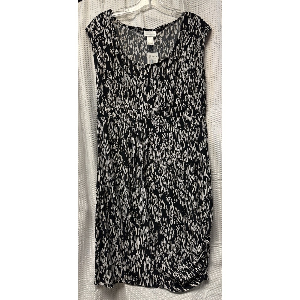 Motherhood women's Maternity Dress Black White Abstract Ruched Size Med NWT